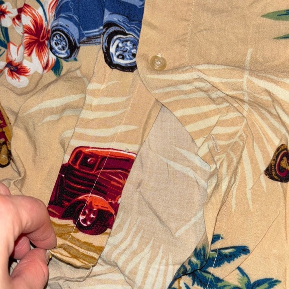 Puritan Beige Button Down Hawaiian Shirt with Vintage Car Print - Picture 8 of 9
